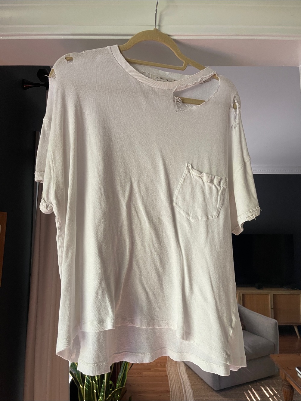 Free People Distressed Short Sleeve Pocket Tee